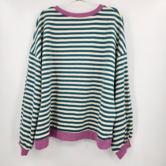Amazon Classic Striped Oversized Crewneck Sweatshirt Womens Size 2XL NWT Green - Picture 6 of 7
